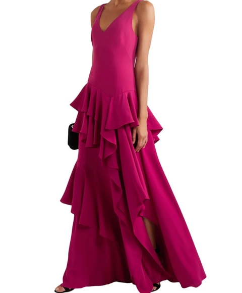 NWT Halston Heritage dress long evening gown maxi v-neck ruffle flounce 6 - Picture 2 of 8
